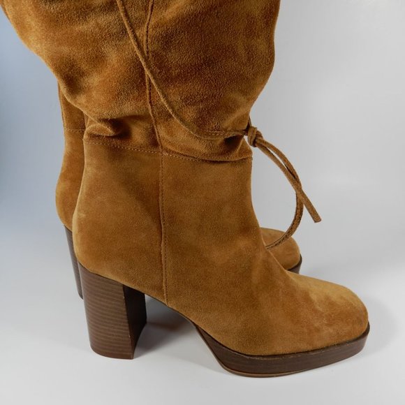 FREE PEOPLE Echo Platform Over the Knee OTK BOOTS Size 8.5 Tan Suede NEW $298 - Picture 7 of 11
